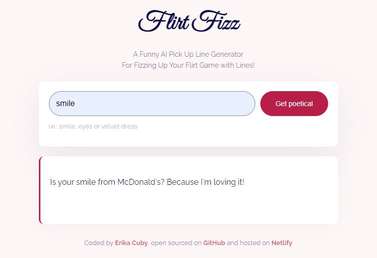 Pick-up Line generator Flirt Fizz App | Erika Kubíčková